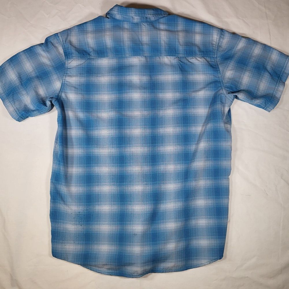 White Sierra Men's Large Outdoor Hiking Short Sleeve Blue Plaid Button Shirt - Picture 6 of 8